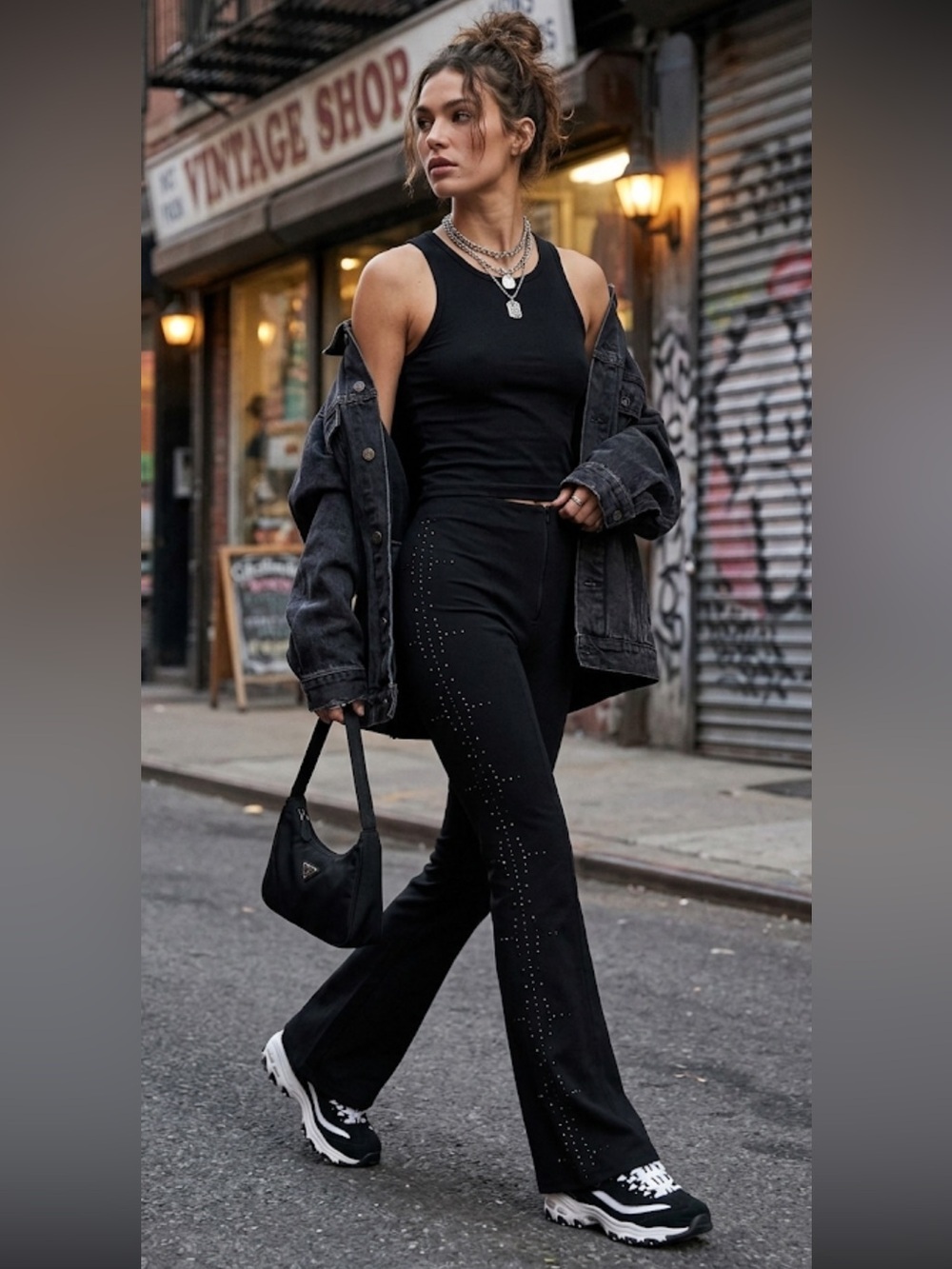 Vintage | 90s-Y2K Black Bedazzled Flare Pants - 4